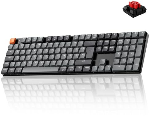 Keychron K5 Version 2 QMK Kabellose Low Profile Tastatur, ISO-DE-Layout, Hot-Swap-fähig, RGB, Bluetooth 5.2/USB-C, QWERTZ-Tastatur für Mac/Windows/Linux, Milk POM Rot-Schalter