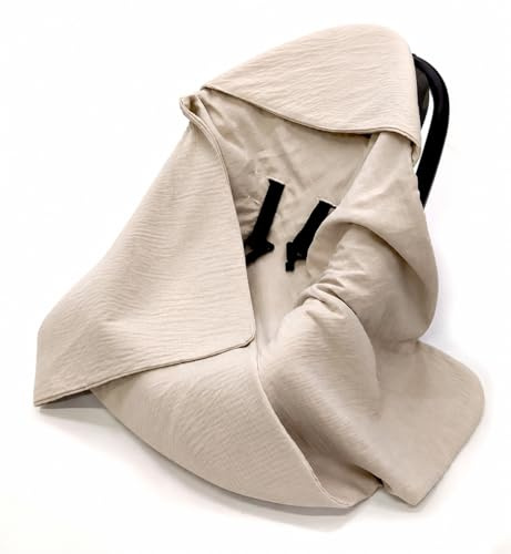 Musselin Einschlagdecke Babydecke 90x90 cm für Babyschale – leichte & dünne Sommerdecke atmungsaktiv, für Kinderwagen und Autositz, für Neugeborene & Kleinkinder, aus Musselin, Oeko-Tex - Sand