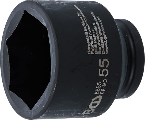 BGS 5655 | Kraft-Steckschlüssel-Einsatz Sechskant | SW 55 mm | Antrieb Innenvierkant 20 mm (3/4) | Chrom-Molybdän-Stahl | Hand- und Schlagschrauberbetrieb | Stift-/Ringaufnahme