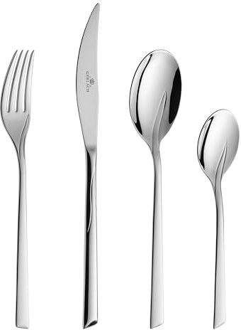 Gerlach Flames Besteck-Set für 6 Personen Spülmaschinenfest Essbesteck Edelstahl Elegantes Besteck Messer Gabel Löffel Teelöffel Tafelbesteck Glänzend Rostfrei 30 x 27 x 5 cm 24 Stk