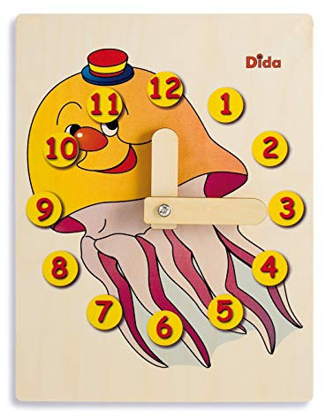 Dida - Lernuhr Für Kinder - Meduse - Spielerisch Die Uhrzeit Lernen, Eine Kinderlernuhr Aus Holz Für Den Kindergarten, Die Vorschule Und Zu Hause
