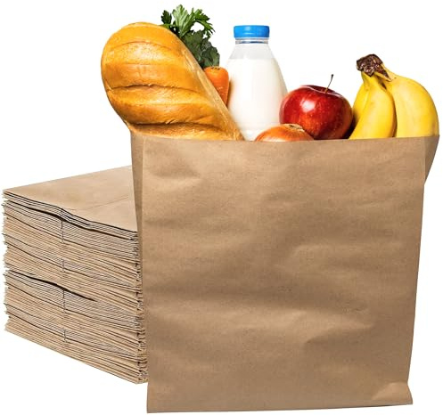 200 x Brown Strung Kraft Paper Food Bags for Food use, Groceries, Sandwiches, Sweets, Popcorn etc | Strong & ECO Friendly - 7” x 7'' inch (UK COMPANY)