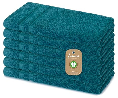 Lavea 6er Set Gästetücher, Kiefergrün, 30 x 50 cm Premium Frotteeserie Bali | GOTS Zertifiziert, 100% Bio Baumwolle