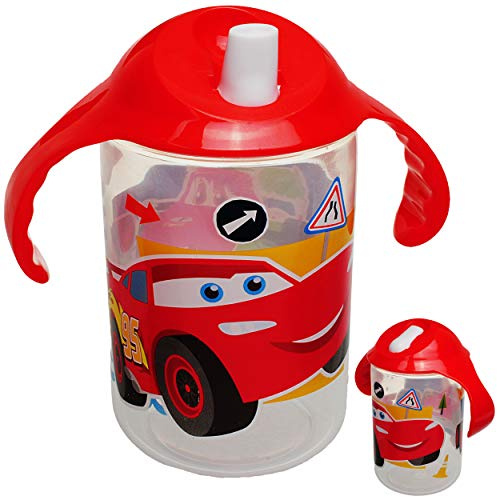 alles-meine.de GmbH Trinklernbecher/Trinklerntasse/Trinklernflasche - Cars - Auto - Lightning McQueen - 390 ml - BPA frei - auslaufsicher - Baby Kinder - einklappbarer Trinks..