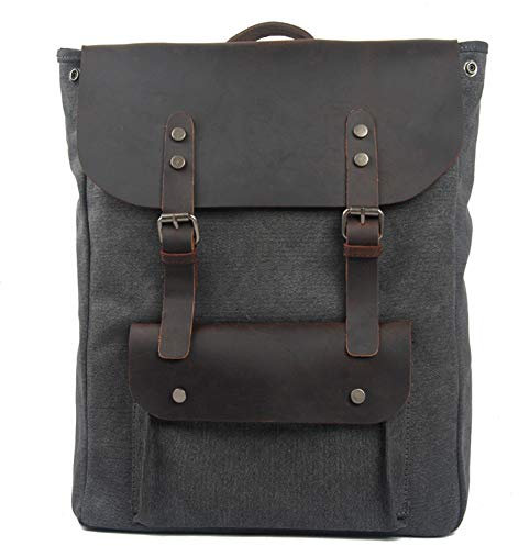GAOHONGMEI Unisex Baumwolle Canvas Rucksack Leder Reise Laptop Wandern Daypack Seesack Outdoor Reisetasche große Kapazität Bag-04#