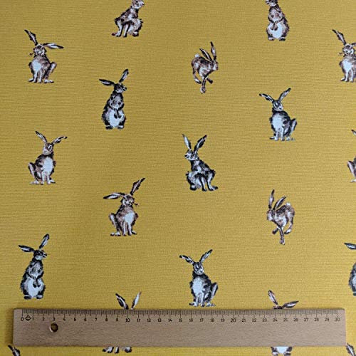 Thimbles Fabrics | Stoff im Shabby-Hasen-Design, Senf-Design, Baumwolle, Leinen, für Vorhänge, Jalousien, Basteln, Quilten, Patchwork & Polstermöbel, 140 cm breit, Meterware (Senf)