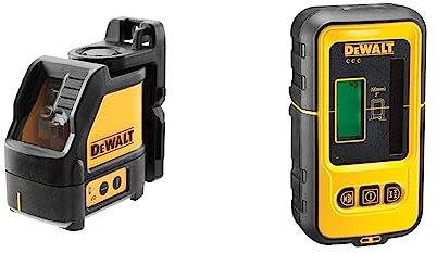 DEWALT 2-Way Self Levelling Cross Line Green Beam Laser with Carry Case DW088CG & Green Line Laser Detector Upto 50M Working Range DE0892G