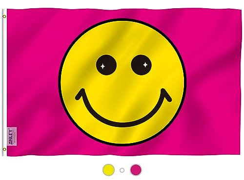 Anley Fly Breeze 3x5 Fuß rosa happy face-Flagge - lebendige Farbe und lichtbeständig - Canvas-Header und doppelt genäht - Happy Face Flags Polyester mit Messingösen 3 x 5 Ft