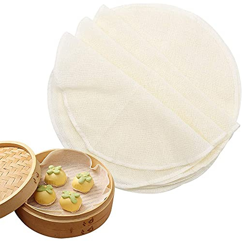 10 Stück Baumwolle Dampfer Tuch, Dampfer Matte, Dim Sum Dampfer Matte, Dampfer Papiermatte, Bambusdampfer Papier, Wiederverwendbare Runde Antihaft-Dampfmatte, für Dampfkörbe, Dampfkocher, Dim Sum
