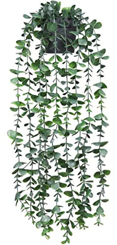 Artificial Hanging Plant, Fake Hanging Plants, Small Eucalyptus Faux Greenery, Eucalyptus Decor Vine Plant in Pot for Home Indoor Room Outdoor Office Wedding Wall Decoration
