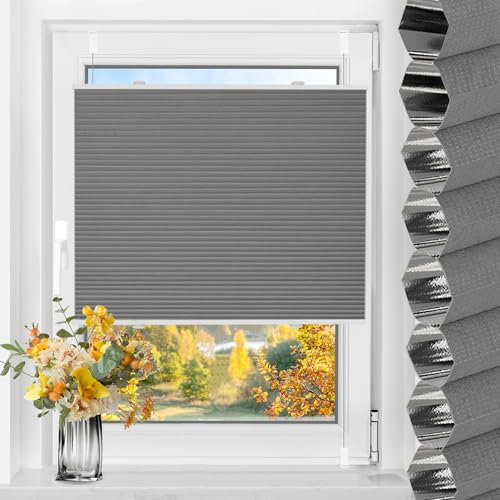 TFSKY Wabenplissee Plissee ohne Bohren Verdunkelung Klemmfix Zweifarbigz Weiß-Grau B70 x H120 cm Plissees Thermo Doppelplissee Verdunkelnd Verdunklungsplissee Sonnen- & Schallschutz für Fenster
