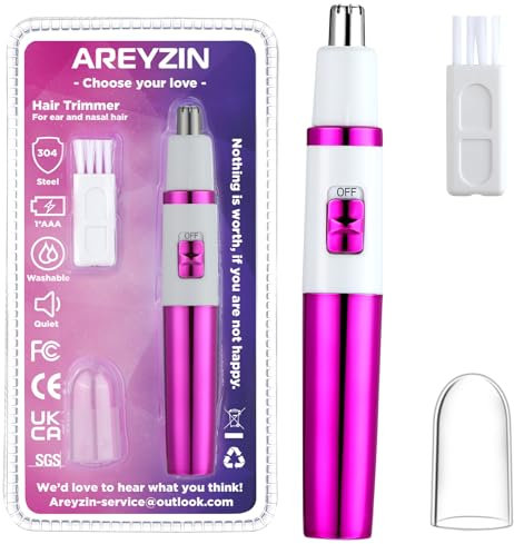 Ear and Nose Hair Trimmer for Women Nose Hair Clipper Professional Painless Noses Trimmer Ladies Eyebrow and Facial Hair Trimmer Battery-Operated, Waterproof Dual Edge Blades for Easy Cleansing