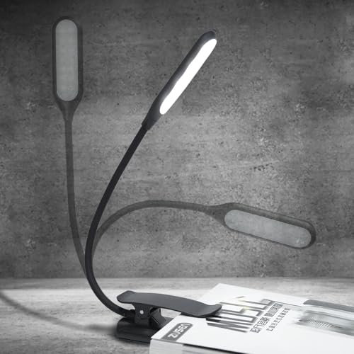 1ud | Luz para libro | Lámpara de lectura para libro | LED portatil con clip | Luz de estudio | 3 Pilas AAA no incluidas | Negro