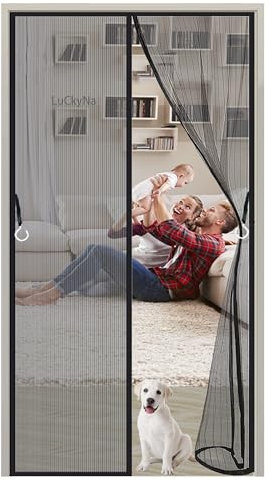 Magnet Fliegengitter Tür Insektenschutz 85 x 210 cm Magnetvorhang ist Ideal für Balkontür Wohnzimmer und Terrassentür, Kinderleichte Klebemontage Ohne Bohren - Schwarz