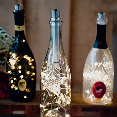 hellum LED Flaschen Licht 2er, Timer & Batterie (2xAAA) warmweiß je 30 LED | Flaschen Lichterkette mit Korken aus Metall, für Hochzeit, Geburtstag, Flaschenlicht für Weihnachten Valentinstag 150599