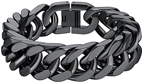 Richsteel Bracciale da uomo placcato oro/nero/acciaio inossidabile 19/21/23 cm di lunghezza, catena gourmaette, maglia grande 8/12/17 mm di larghezza, regalo gioielli punk per uomo ragazzo, 17mm