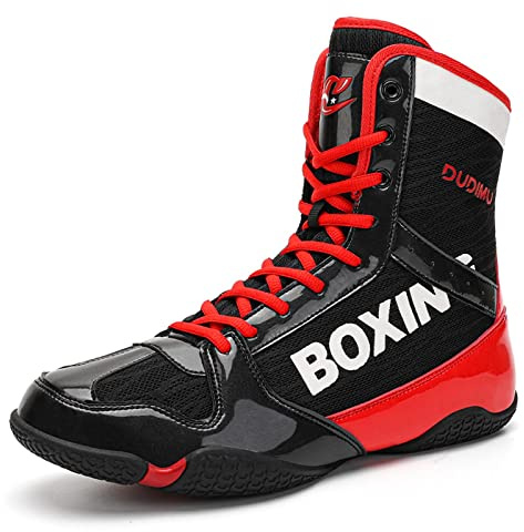Boxningsskor herr brottning skor tonåring muay thailändsk kickboxing sparring boxers tränare kampsport skor ventilerad bodybuilding boxning stövlar 36–46, röd, 46 EU