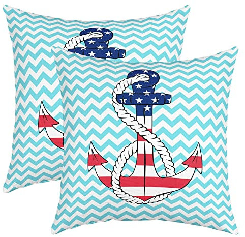 feelingyou Federa per cuscino con stampa Anchor 50 x 55 cm, con motivo a righe rosse e blu, bandiera americana, per adolescenti e adulti, decorazione per camera da letto, motivo geometrico, ondulato,