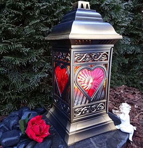 Grablaterne Grablampe Grableuchte Herz Bronze Grabschmuck Grablicht Kerze Lampe Laterne Licht Trauer Liebe Friedhof Grabdekoration