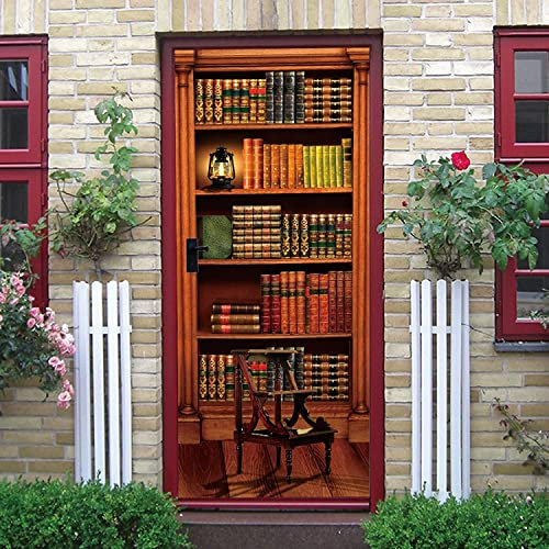 3D Türaufkleber Bücherregal Bücherregal 90 X 200 Cm Türtapete Selbstklebend Türposter - Fototapete Türfolie Wasserdichte Abnehmbare Pvc Türtapete Innentür Schlafzimmer Küche Bad Home Deko - Türfoto
