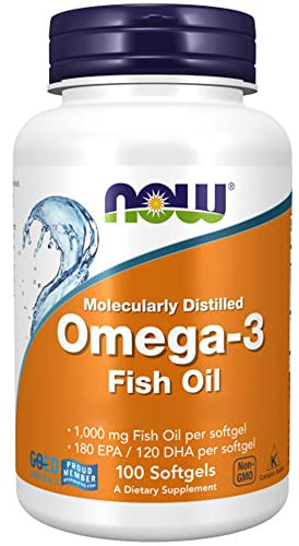 Now Foods, Molecularly Distilled Omega-3 (Omega-3 Destilado Molecularmente), con EPA y DHA, Alta Dosificación, 100 Cápsulas blandas, Testado en Laboratorio, Sin Soja, Sin Gluten, No GMO