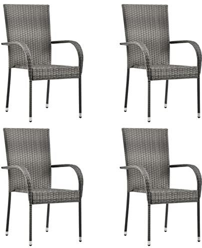 Homgoday Stapelbare Gartenstühle aus Poly-Rattan, grau, 4er Set, für Terrasse und Hof - Stackable Garden Chairs, Grey, Set of 4, for Patio and Courtyard Model310085