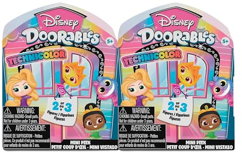 Just Play Disney Doorables Mini Peek Technicolor Takeover, 2-pack, 1,5 tums samlarfigurer, barnleksaker för barn från 5 år
