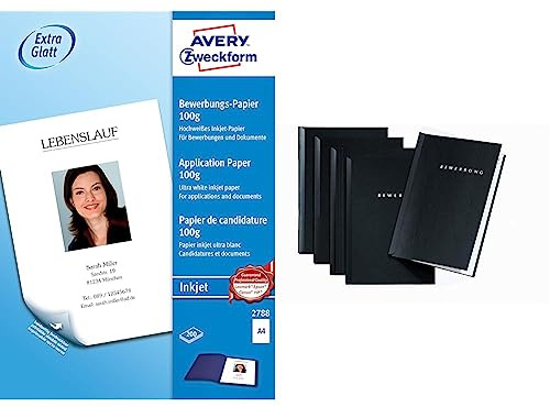 AVERY Zweckform 2788 Inkjet Bewerbungspapier & Pagna Bewerbungsset Start Basic (5 Bewerbungsmappen) schwarz