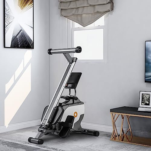 USEBEM Maquina Remo Plegable,Maquina De Remo para Casa,Sistema MagnéTico,8 Niveles De Resistencia,GuíA De Desplazamiento De Aluminio,Ideal para Fitness,Entrenamiento.