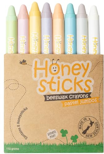 Honeysticks Pastelli a cera d'api pura al 100% (confezione da 8) – Pastelli Jumbo colorati pastello per bambini – non tossici, per uso alimentare, realizzati in modo sostenibile in Nuova Zelanda