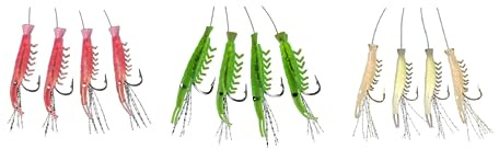 Set 3 Meeresvorfächer von Dega by Jenzi Makrelen-Shrimp Vorfach 4 Arme Leuchtend Norwegen fertig montiert Länge 150cm, Schnurstärke 0,60/0,40mm, Hakengröße 2