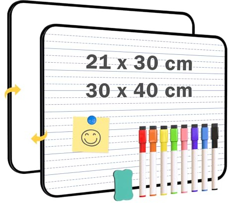 QUEENLINK Double-Sided Magnetic Whiteboard Lined, Dry Erase White Board, 21X30cm Small Lap Boards Kit Portable Mini Classroom Whiteboard for Students and Children