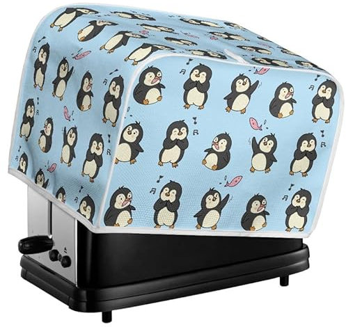 Kuiaobaty Housses de grille-pain pingouins kawaii 4 tranches de protection contre la poussière, sacs de grille-pain de pingouin de dessin animé, housse de protection bleue pour machine à pain