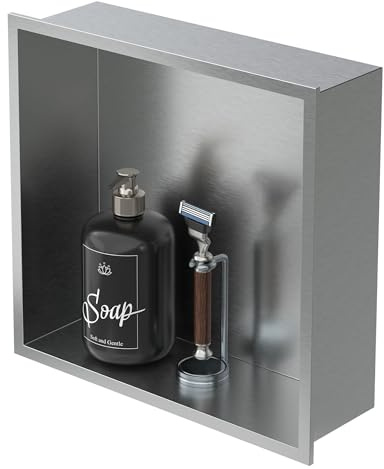 LuxeBath Nicchia a Muro in Acciaio Inossidabile 30x30x10 cm Argento Nicchia per Doccia con Telaio Ripiano Incorporato Nicchia Piastrellabile da Bagno Ripiano per Doccia Supporto di Stoccaggio Scaffale
