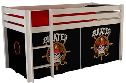 möbelando Spielbett >Pino< in Kiefer massiv Weiss lackiert - 210x114x106 (BxHxT)