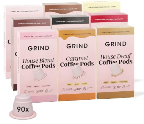 Grind Discovery Pack – Pack of 90 Coffee Pods – 100% Arabica – Nespresso® Original Compatible – Biodegradable Capsules – 3 Roast Levels – Home Compostable – Gift Set