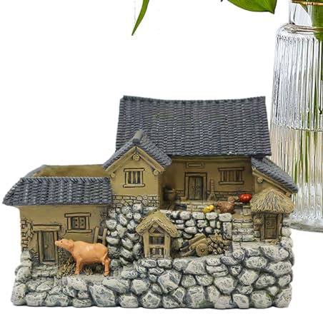 Casa de cabaña de troncos en miniatura | Maceta de resina retro | Paisaje en miniatura retro multifuncional vintage para el hogar, patio y patio plantas