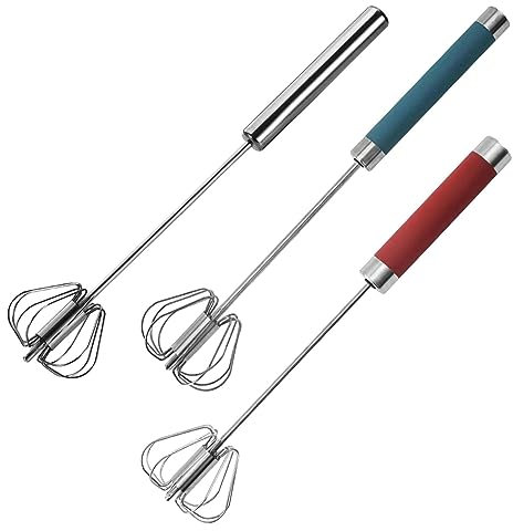 3Pz Fruste In Acciaio Inossidabile - Frusta Rotante Con Rotazione Semiautomatica | Frullatore A Frusta A Mano | Utensile Da Cucina Per Frullare Le Uova, Schiumare Latte, Montare La Panna, Ecc