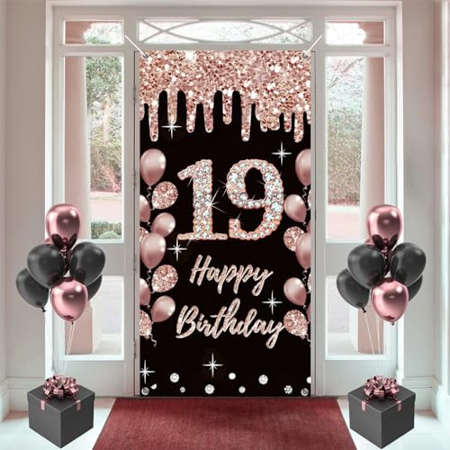 Geburtstagsdekoration zum 19. Geburtstag für Mädchen, Stoffschild Happy 19 Years Old 19 Year, Tür-Hintergrund, Willkommensschild für Geburtstagsfeier, 180 cm x 90 cm