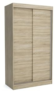 Brent - Kleiderschrank Schiebetüren Emily, 120cm Breit, Schlafzimmerschrank mit 1 Kleiderstange und Einlegeböden für Kleidung, Kleiderschrank Sonoma Eiche
