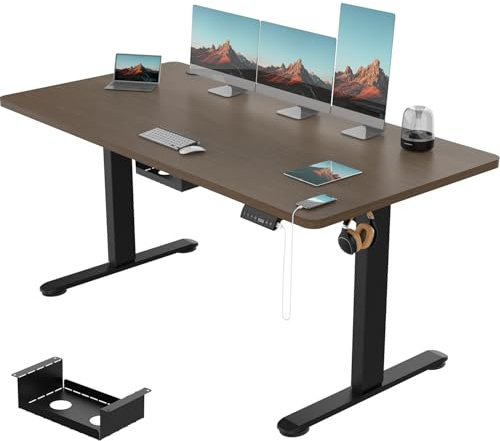 Devoko Höhenverstellbarer Schreibtisch 160x80 cm, 3 Memory-Handsteuerung mit USB-A, Elektrischer Schreibtisch Höhenverstellbar mit 18 MM Tischplatte, Sitz-Stehpult für Büro Homeoffice, Walnuss