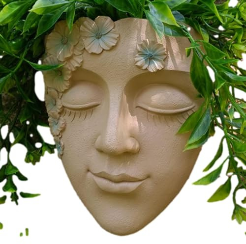 Aizuoni Sukkulenten-Pflanzenkopf-Übertopf, Gesichts-Übertopf - Blumentopf mit Gesicht aus Kunstharz, zur Wandmontage, Übertopf | Blumentopf, Gesichts-Pflanztopf, Heimdekoration für, Hof, Eingang,