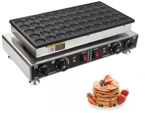 PJDDP Mini Machine à Crêpes 50 Pièces Antiadhésives Commerciales Poffertjes Baker, 1700w Electrique Dorayaki Gaufrier Muffin Faisant La Machine pour Maison,Restaurant,Boulangerie,Snack-Bar
