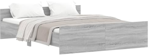 ZQQLVOO Bed Frame Lattenrost Palettenbett Bodenbett Bettgestell mit Kopf- und Fußteil Grau Sonoma 150x200 cm