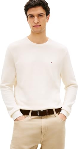 Tommy Hilfiger Uomo Pullover Essential Structure Crew Neck Regular Fit, Avorio (Ivory Petal), S
