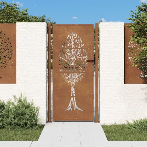 Iiaky Gartentor 105x205 cm Zaunelemente GartentüRchen GartentüR Gartenzaun Gartentor Cortenstahl Baum-Design