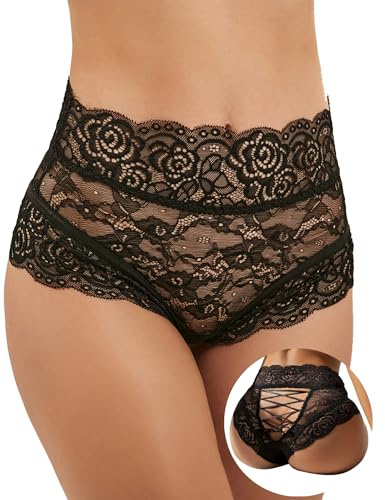 ohmydear Women's High Waisted French Knickers Lace Bikini Panties Plus Size