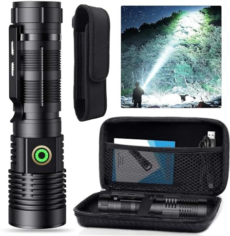 Banral LED Taschenlampe Aufladbar - Extrem Hell, Mini mit Holster, 4 Modi, Stufenlos Dimmbar, Magnetisch, Taktisch für Outdoor, Camping, Polizei, Notfälle