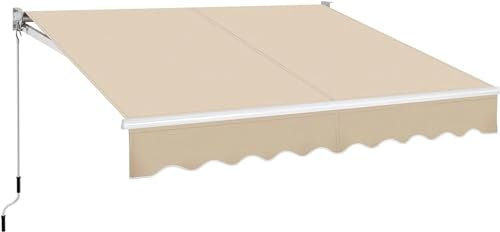 JMORCO Klemmmarkise 10 × 8 Fuß Terrassenmarkise, einziehbare Sonnenschutzmarkise mit manueller Kurbel, manuelle Aluminium-Deckmarkise for Terrasse/Balkon(Beige)