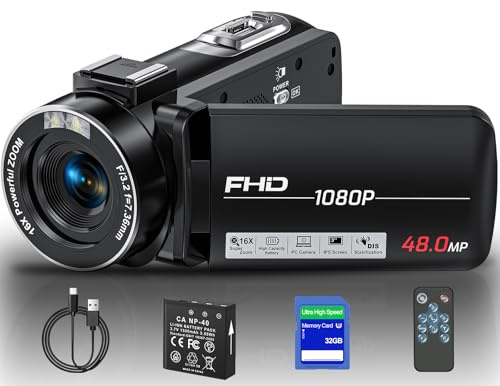 OLESIT Caméscope vidéo Full HD 1080p 48MP Caméscope 16X Caméra vidéo numérique pour YouTube, écran IPS de 3,0 avec batterie, télécommande et carte de 32 Go